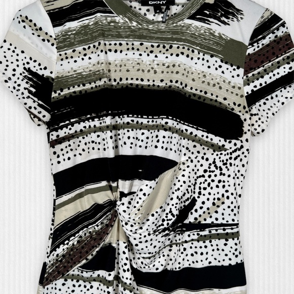DKNY Crew Neck Short Sleeve Top Front Knot and Gathering Size Petite Small - Picture 6 of 11